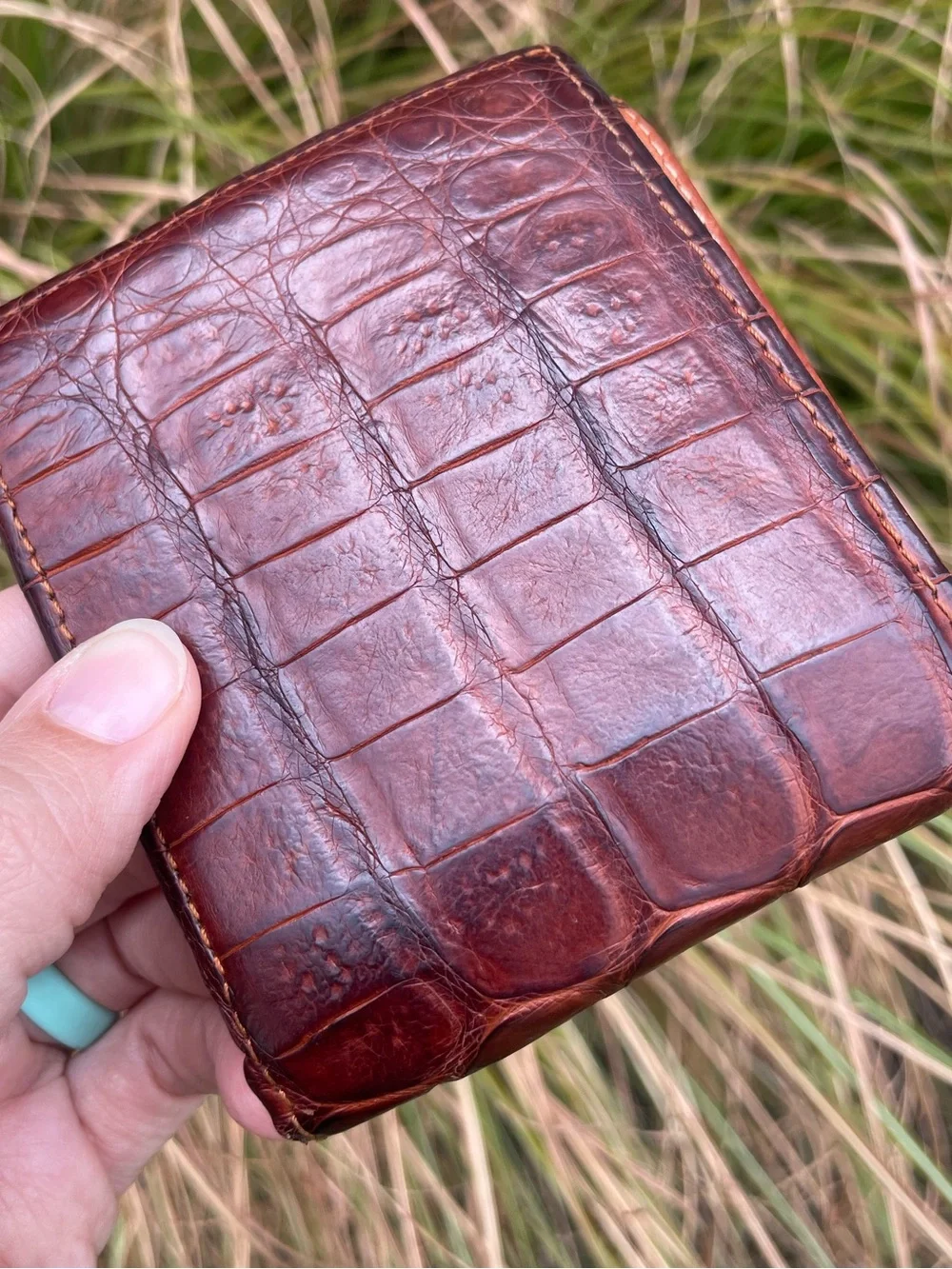 Lucchese Mens Genuine Crocodile Leather Bifold Wallet Exotic Western Brown USA